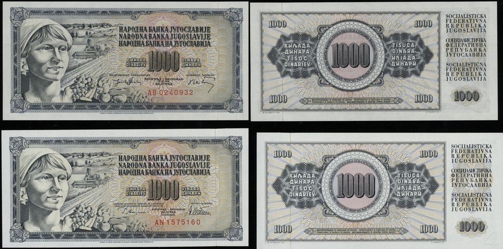 Jugosławia, zestaw: 2 x 1.000 dinarów, 1974 i 1978