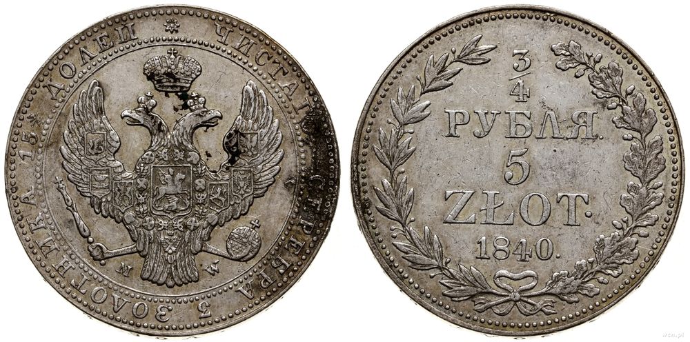 Polska, 3/4 rubla = 5 złotych, 1840 MW