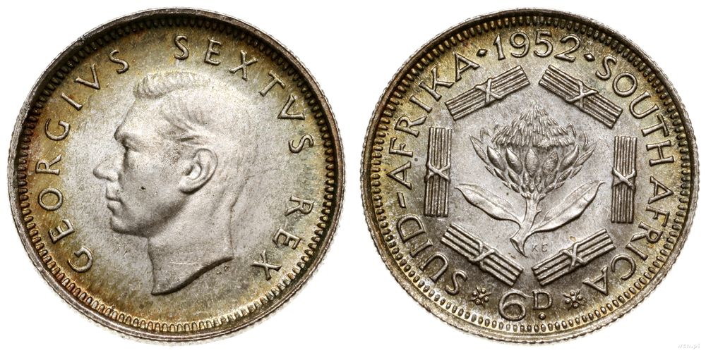 Republika Południowej Afryki, 6 pensów, 1952