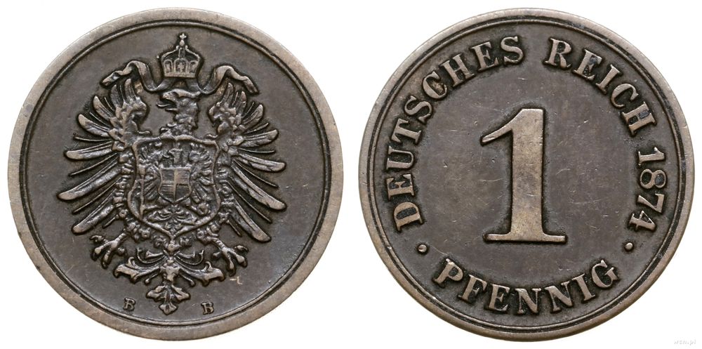 Cesarstwo Niemieckie, 1 fenig, 1874 B