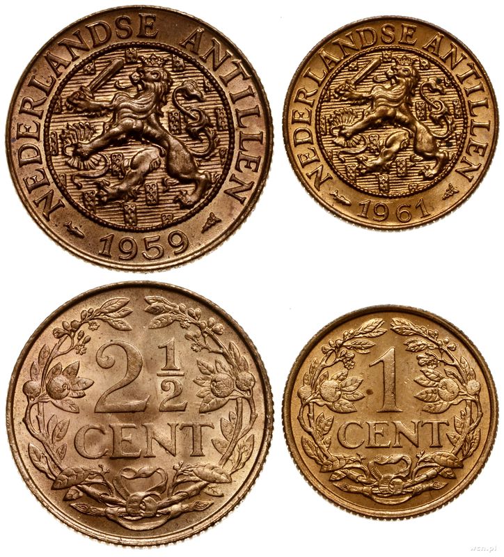 Antyle Holenderskie, zestaw: 1 cent 1961, 2 1/2 centa 1959