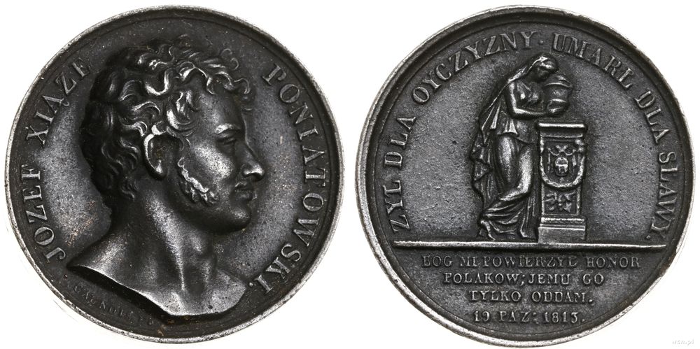 Polska, medal na pamiątkę śmierci Józefa Poniatowskiego – kopia wykonana najprawdopodobniej w hucie w Białogonie, 1813 (oryginał)