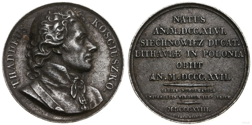 Polska, Tadeusz Kościuszko – kopia medalu wykonana najprawdopodobniej w hucie w Białogonie, 1818 (oryginał)