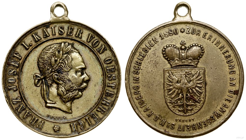 Austria, medalik na pamiątkę pobytu cesarza na Śląsku, 1880
