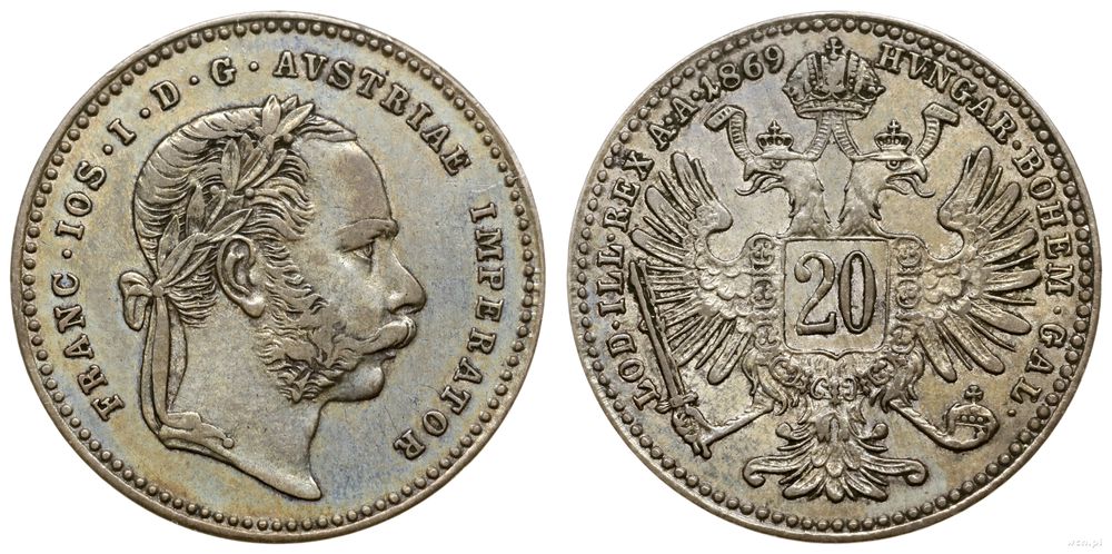 Austria, 20 krajcarów, 1869