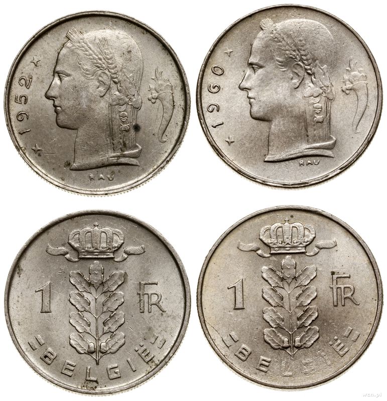 Belgia, lot 2 x 1 frank, 1952, 1960