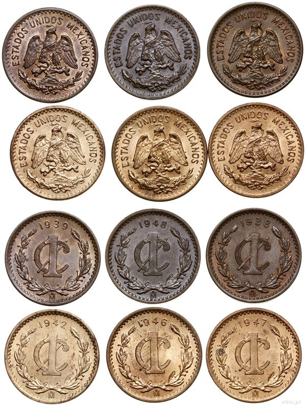 Meksyk, zestaw 6 x 1 centavo, 1938, 1939, 1942,1946, 1947, 1948