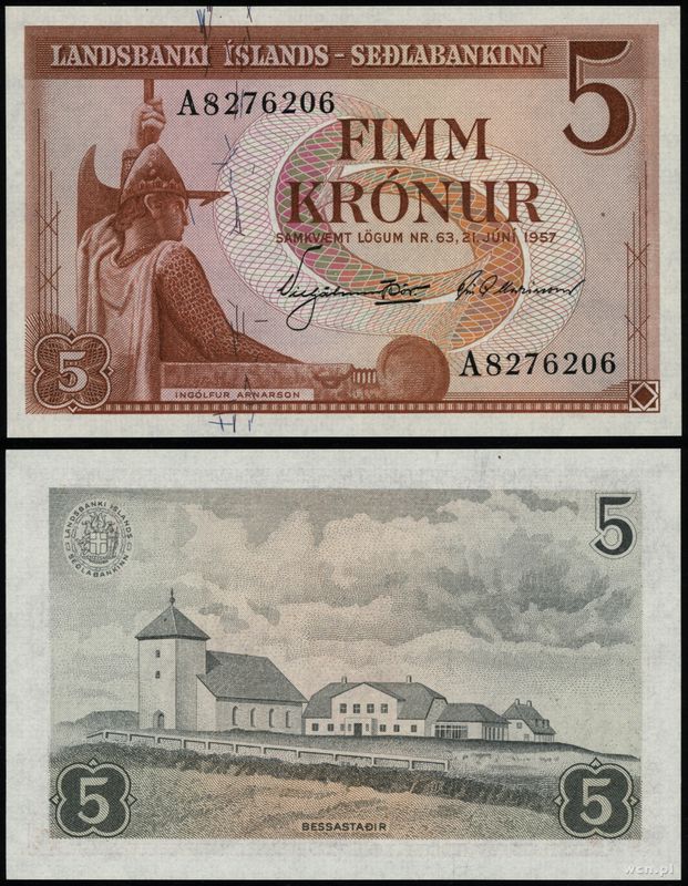 Islandia, 5 koron, 21.06.1957