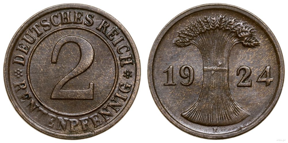 Cesarstwo Niemieckie, 2 fenigi, 1924 F
