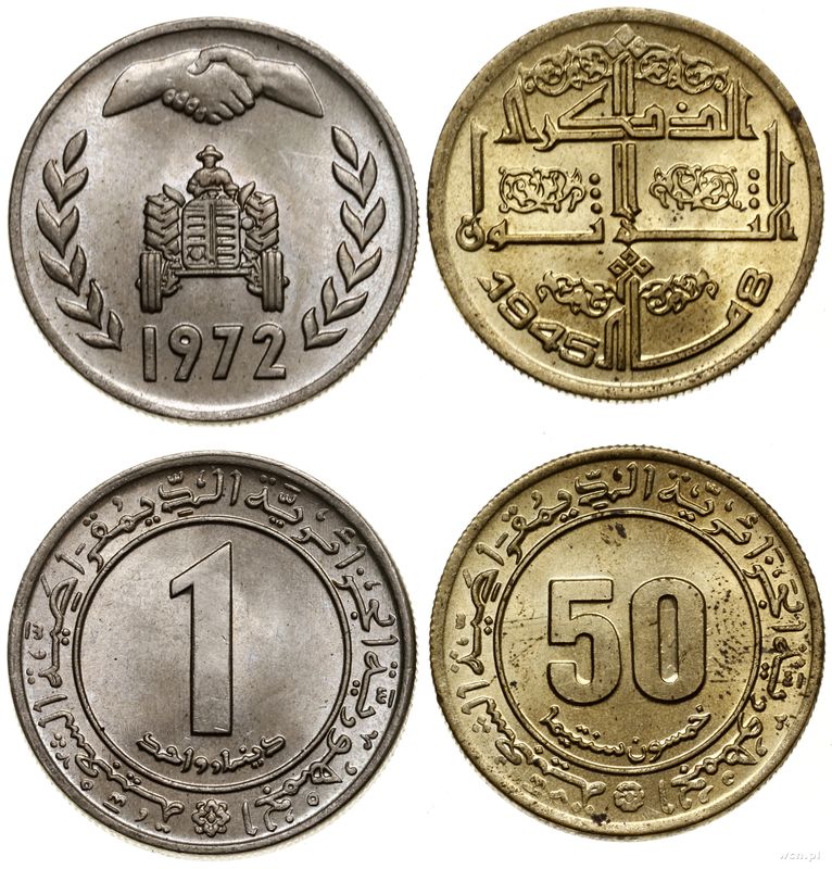 Algieria, zestaw: 50 centymów 1975 i 1 dinar 1972