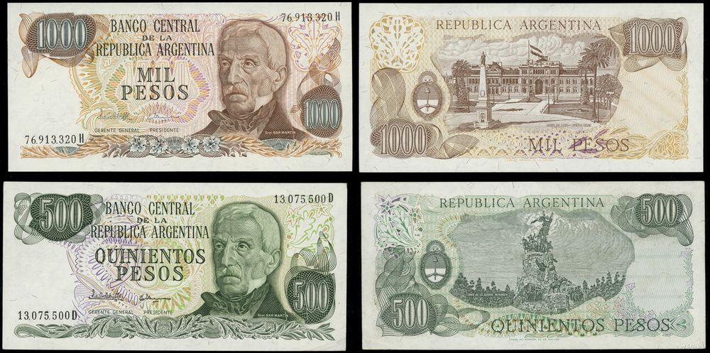 Argentyna, zestaw: 500 pesos seria D, 1.000 pesos seria H, (1976–1983)