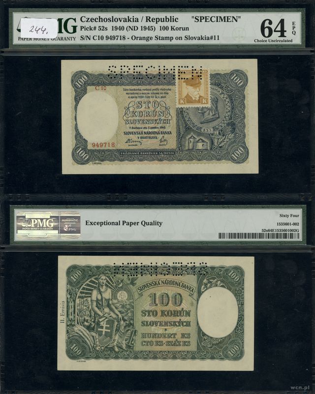 Czechosłowacja, 100 koron, 7.10.1940