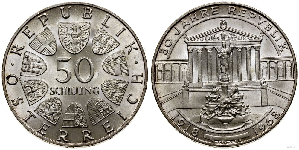 Austria, 50 szylingów, 1968