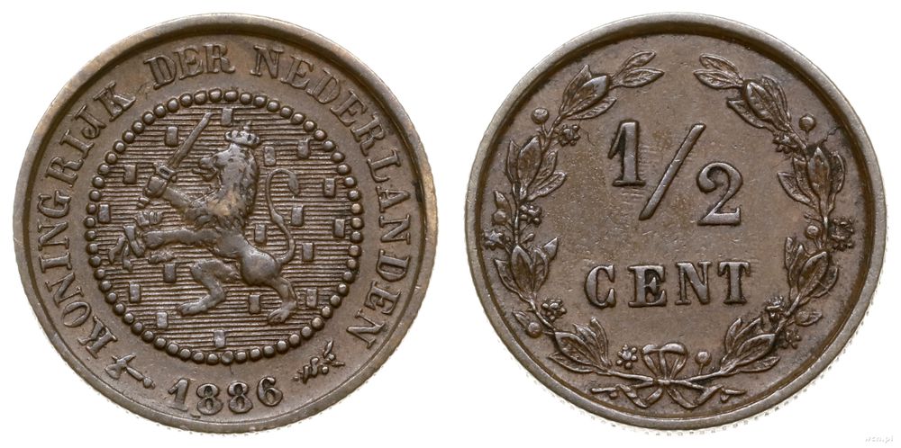 Niderlandy, 1/2 centa, 1886