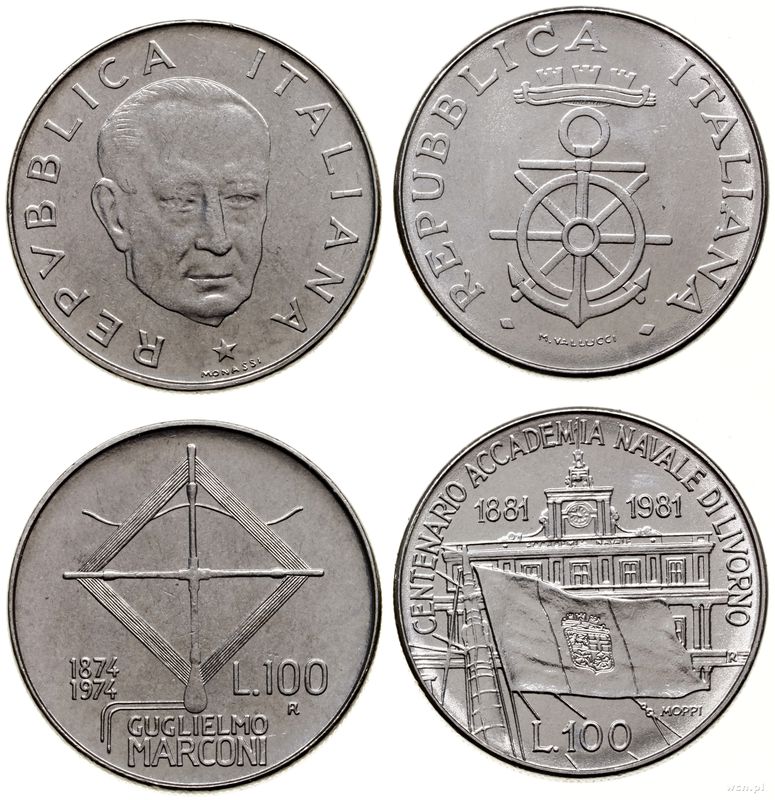 Włochy, zestaw 3 x 100 lirów, 1974, 1979, 1981