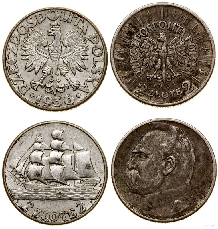 Polska, zestaw: 2 x 2 złote, 1934 i 1936