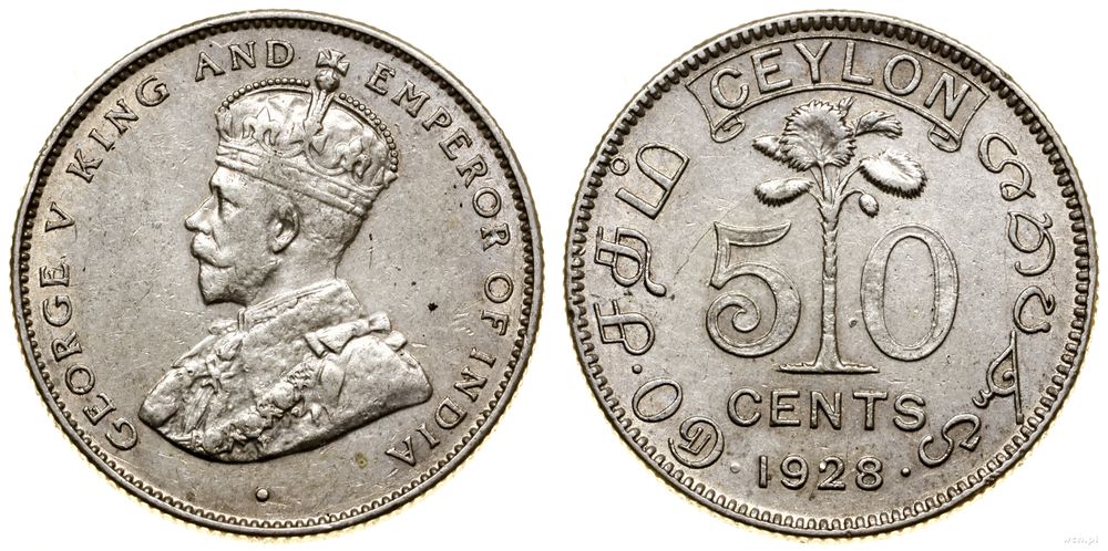 Cejlon (Sri Lanka), 50 centów, 1928