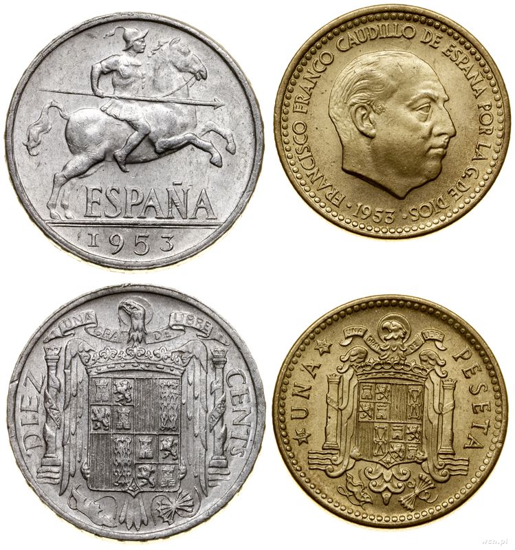 Hiszpania, lot 2 monet, 1953