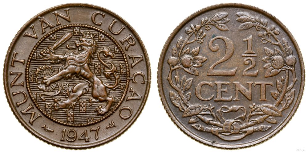 Curacao, 2 1/2 centa, 1947