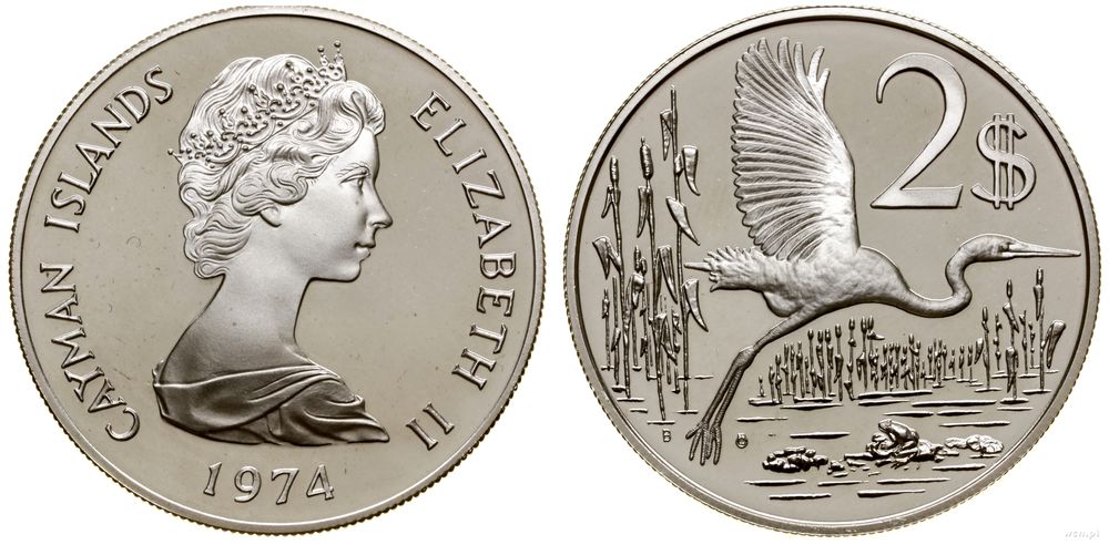 Kajmany, 2 dolarów, 1974