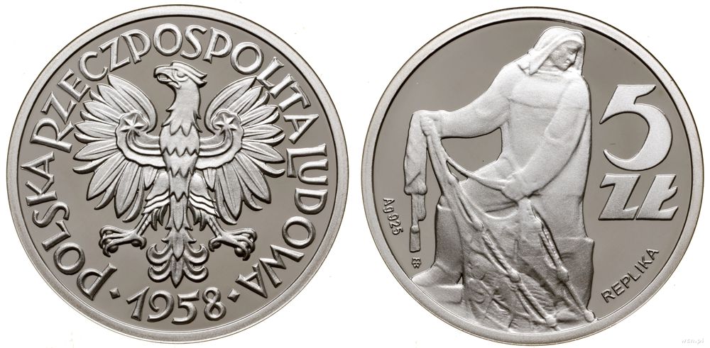 Polska, REPLIKA 5 złotych, 1958