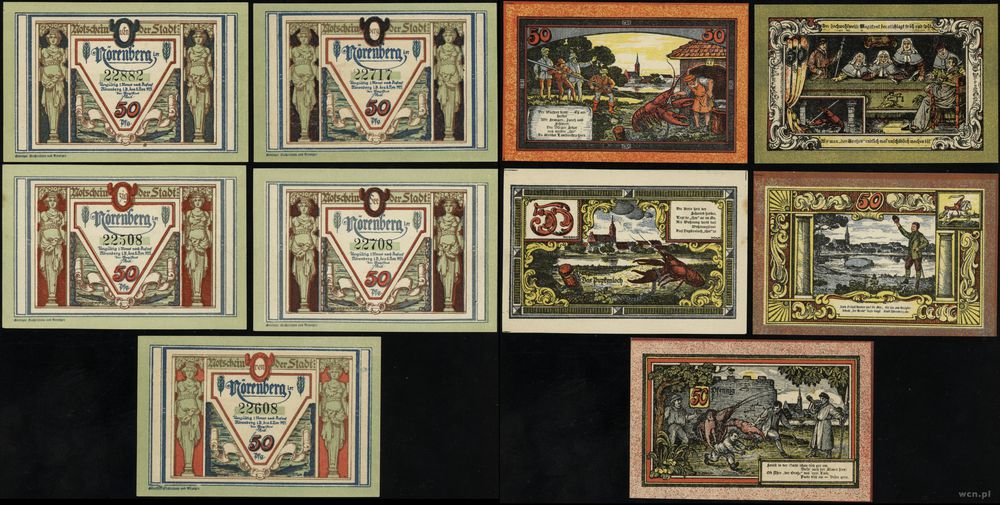 Pomorze, zestaw: 5 x 50 fenigów, 8.11.1921