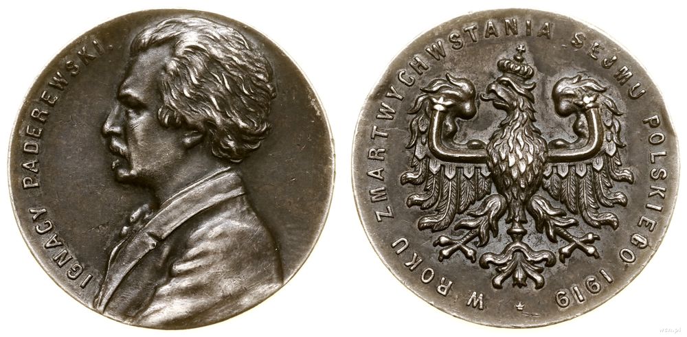 Polska, medal z Ignacym Paderewskim, 1919