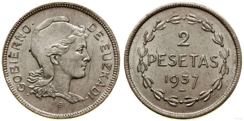 Hiszpania, 2 pesety, 1937