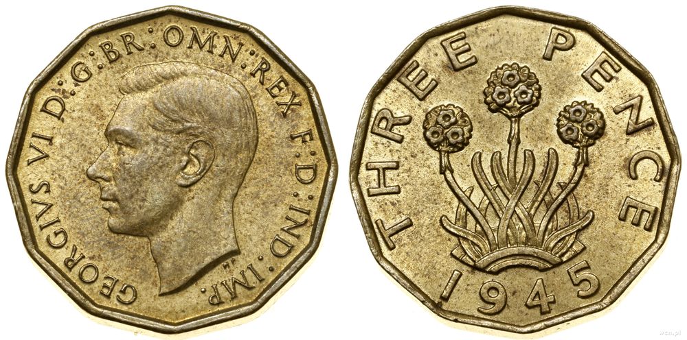 Wielka Brytania, 3 pensy, 1945