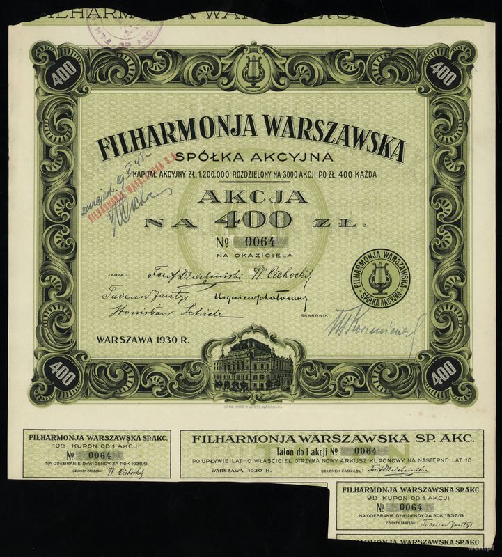 Polska, 1 akcja na 400 złotych, 1930