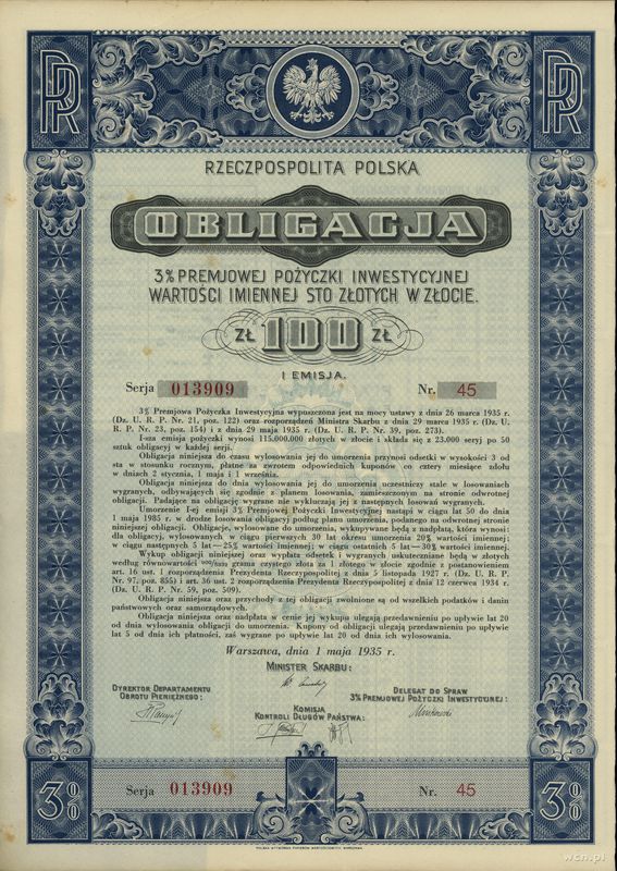 Rzeczpospolita Polska (1918–1939), zestaw 2 obligacji, 1.05.1935