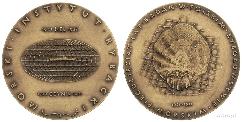 Polska, Medal 50 Lat Badań w Polskim Rybołóstwie Morskim, sygnowany ZR (Zbig.., 1971