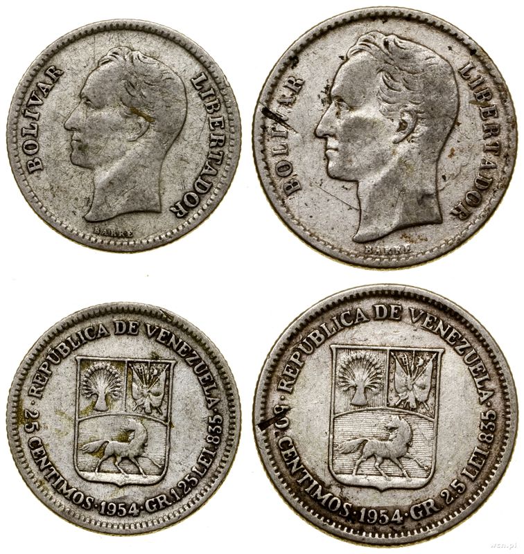 Wenezuela, lot 2 monet, 1954