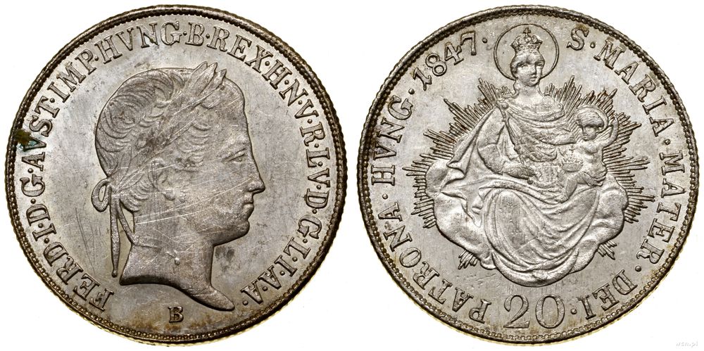 Węgry, 20 krajcarów, 1847 B