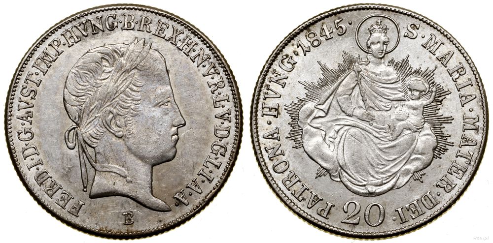 Węgry, 20 krajcarów, 1845 B