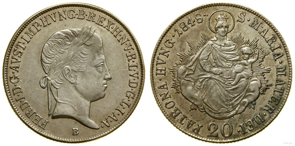 Węgry, 20 krajcarów, 1848 B