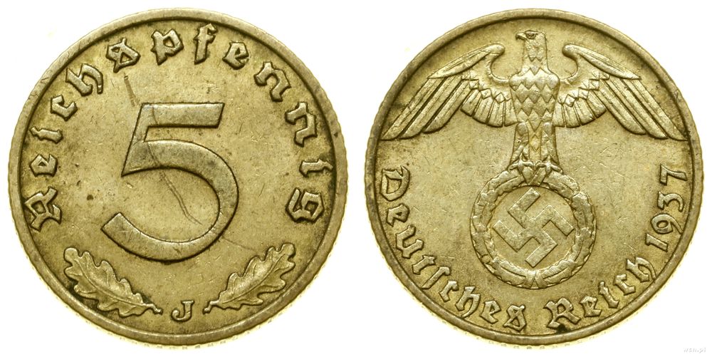 Niemcy, 5 fenigów, 1937 J