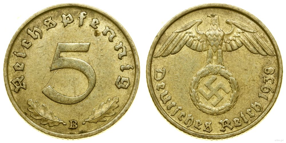 Niemcy, 5 fenigów, 1938 B