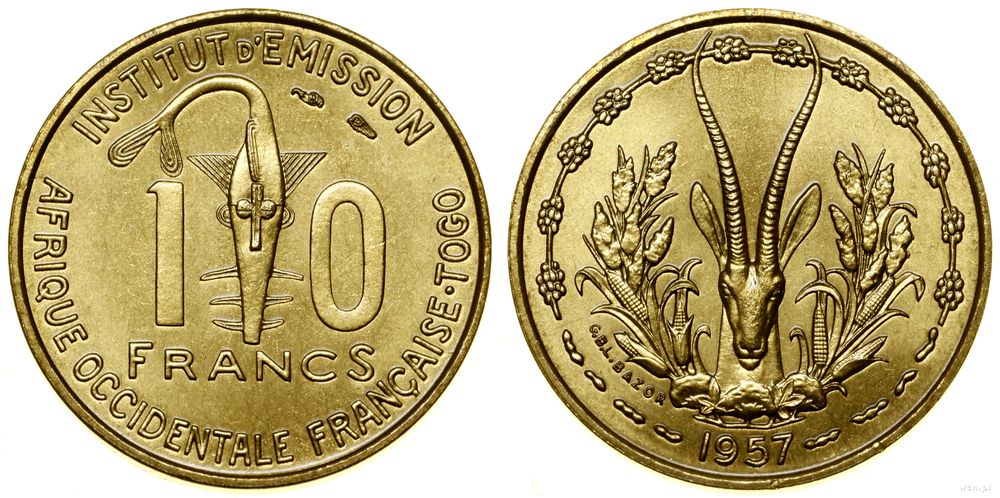 Francuskie kolonie Afryki Zachodniej, 10 franków, 1957