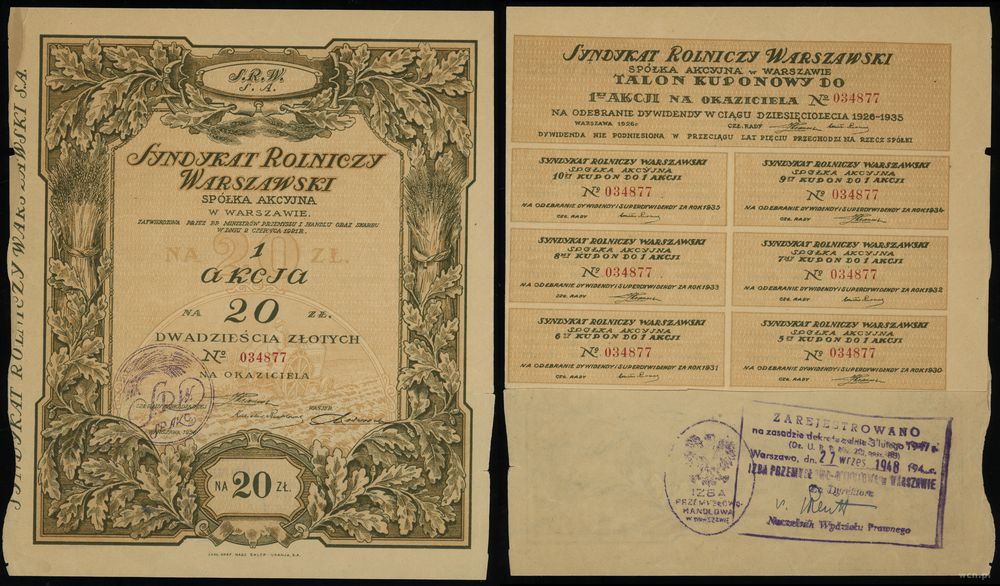 Polska, 1 akcja na 20 złotych, 1926