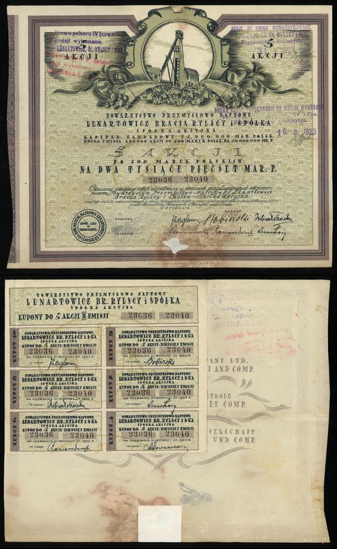 Polska, 5 akcji po 500 marek polskich = 2.500 marek polskich, 1921