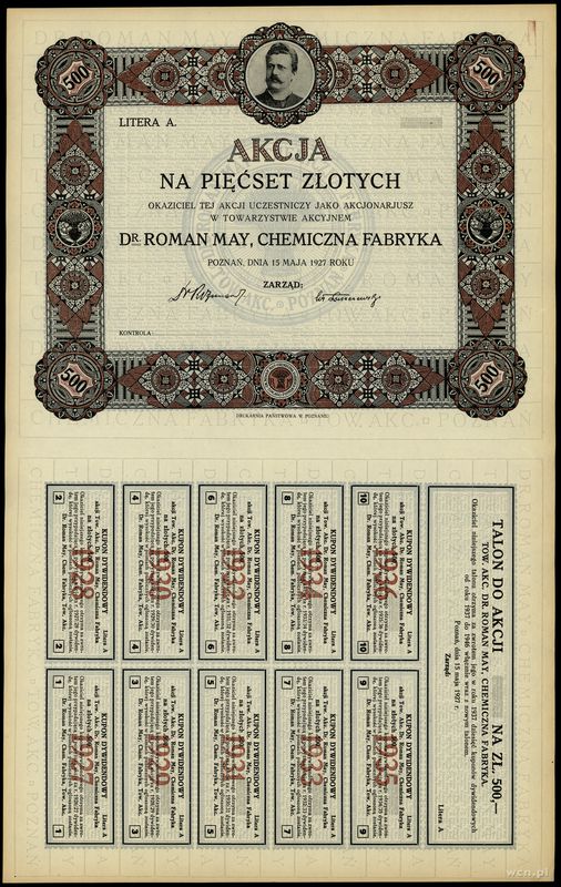 Polska, 1 akcja na 500 złotych, 15.05.1927
