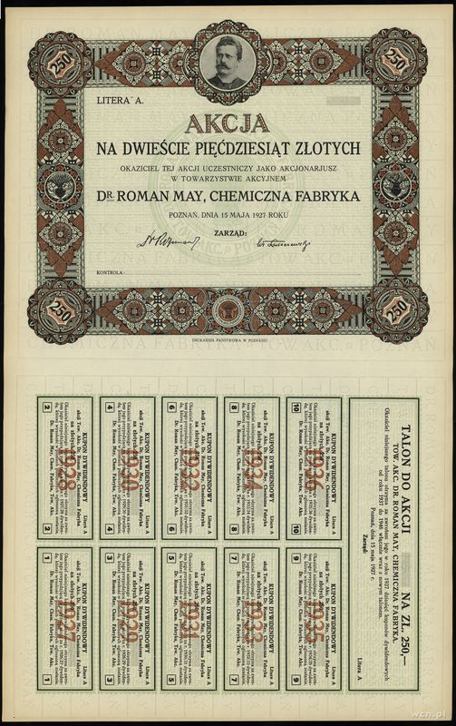 Polska, 1 akcja na 250 złotych, 15.05.1927