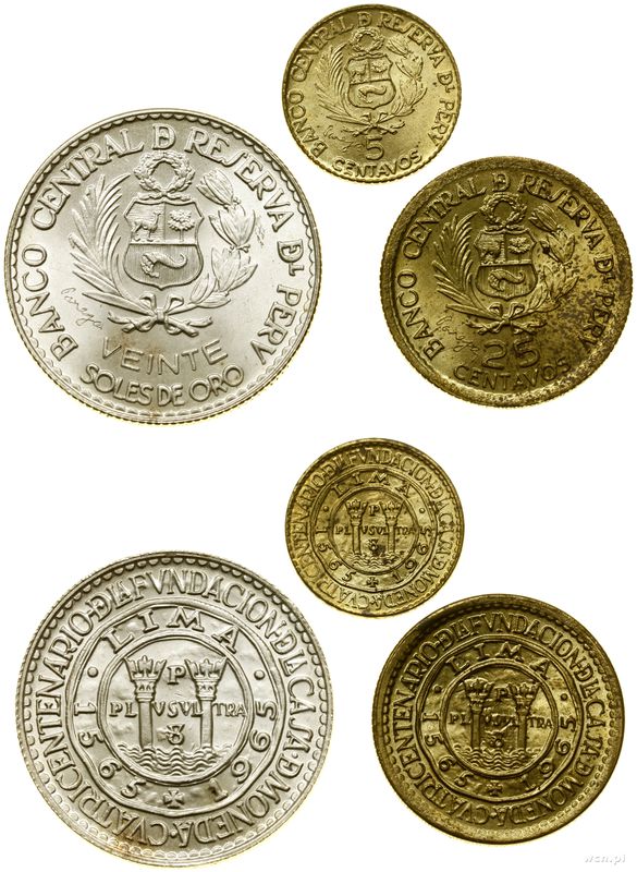 Peru, zestaw 3 monet, 1965