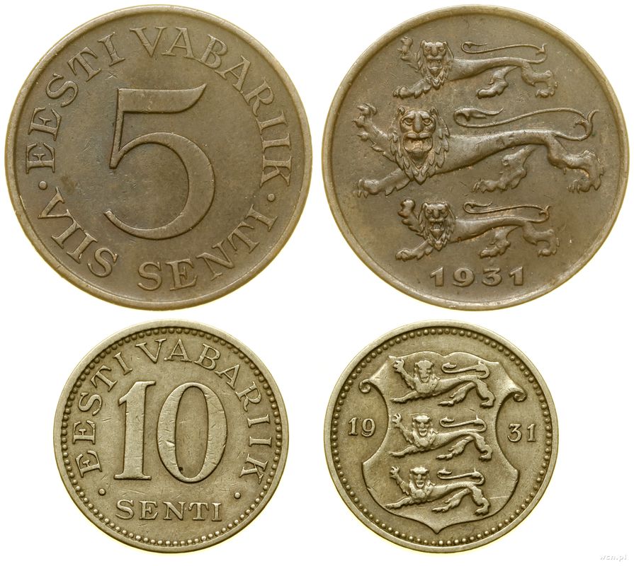 Estonia, zestaw 2 monet, 1931