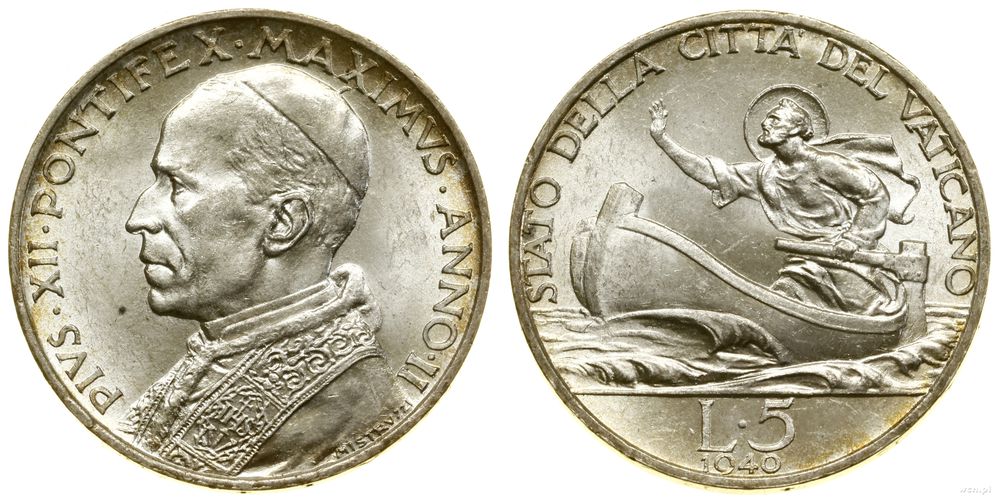 Watykan (Państwo Kościelne), 5 lirów, 1940
