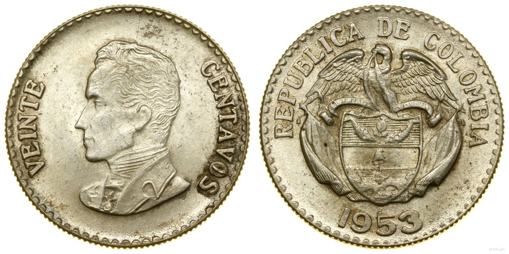 Kolumbia, 20 centavo, 1953 B