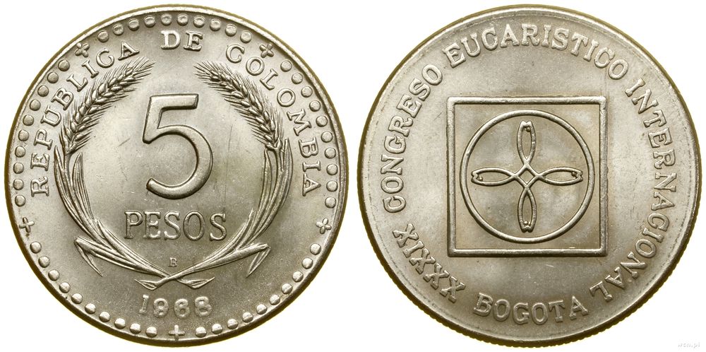 Kolumbia, 5 peso, 1968 B