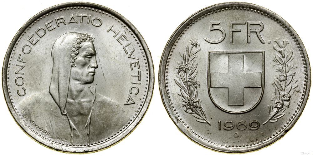 Szwajcaria, 5 franków, 1969 B