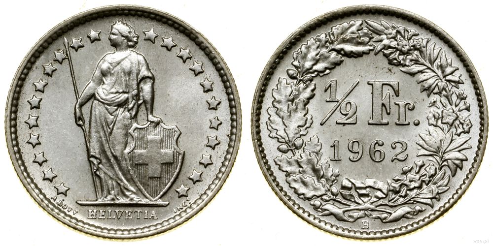 Szwajcaria, 1/2 franka, 1962 B
